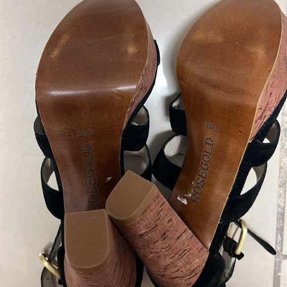 Rosegold Suede Platform Strappy Open Toe Sandal Heels | Size 6.5 - Picture 7 of 10